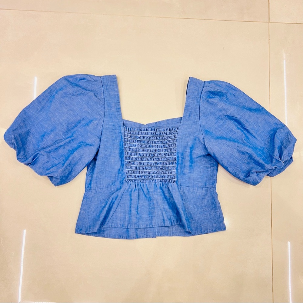 Sandro Mayan cropped shirred chambray top - Picture 10 of 10